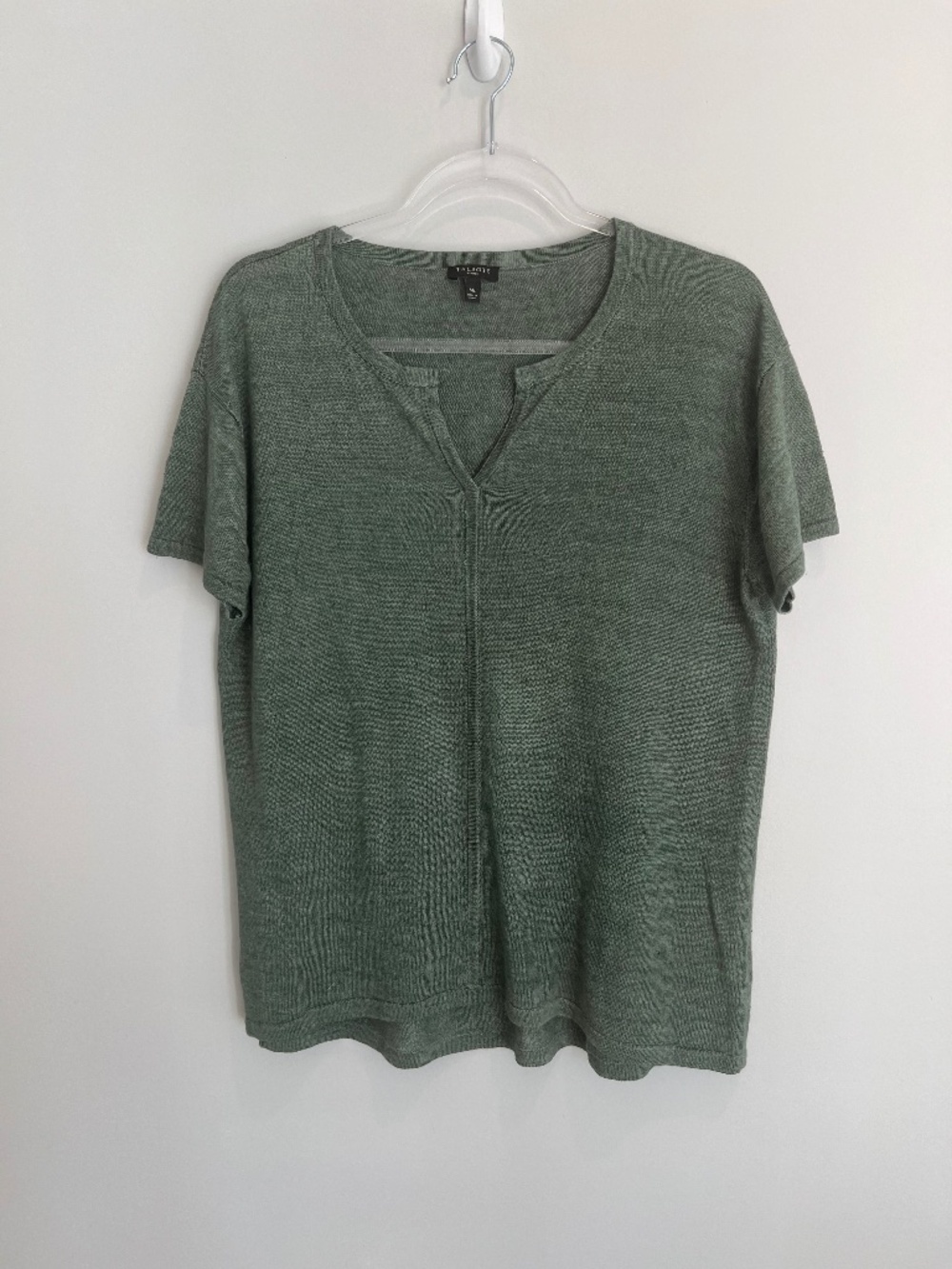 Talbots Petite Medium 100% Linen Green Knit Top